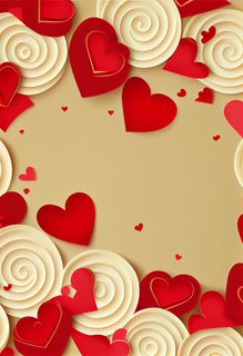 Red Paper Hearts And Cream Swirls Romantic Background