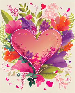Floral Heart Frame Surrounded by Colorful Leaves and Flowers