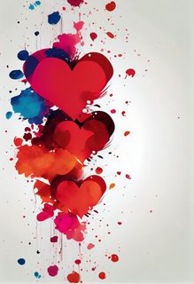 Stacked Watercolor Red Hearts With Paint Splatter Design