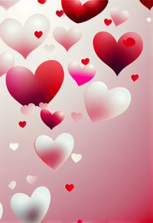 Floating Red and White Hearts on Soft Pink Gradient Background