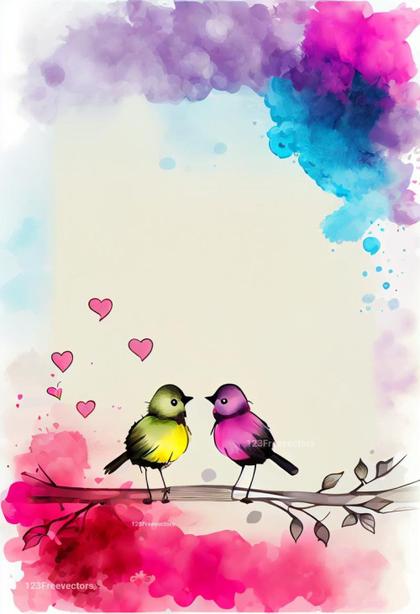 Crayon Color Cute Birds Valentines Day Greetings Background