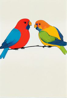 Two Colorful Birds Perched on a Thin Black Line