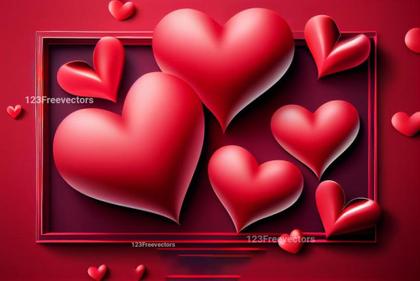 Valentines Day Background with 3D Red Hearts