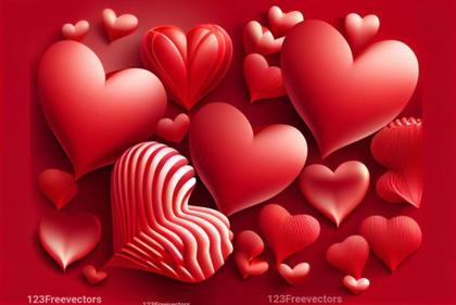 Valentines Day Background with 3D Red Hearts
