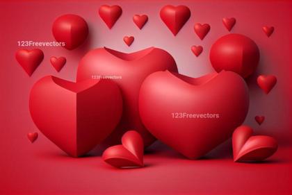 Valentines Day Background with 3D Red Hearts