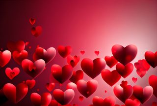 Floating Glossy Red Hearts on a Radiant Crimson Gradient Background