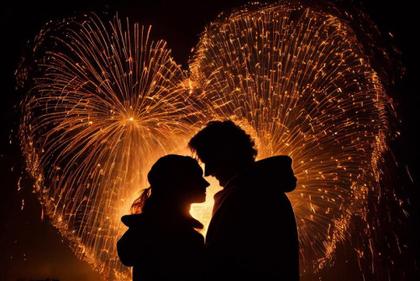 Free Download A Couple Cuddling in Front of a Heart Shaped Fireworks