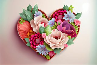 Romantic Floral Heart in Layered Paper Style