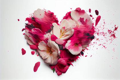Flowers Exploded Heart Shape White Background