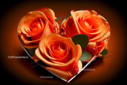 Orange Rose Flowers Valentines Heart