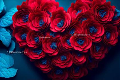 Red and Blue Rose Flowers Heart Shape Background