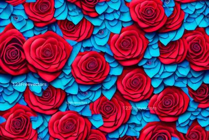 Red and Blue Rose Flowers Heart Shape Background