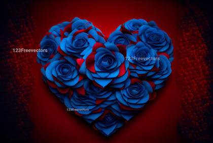 Red and Blue Rose Flowers Heart Shape Background
