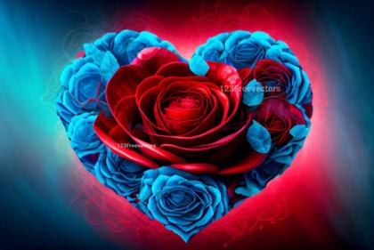 Red and Blue Rose Flowers Heart Shape Background