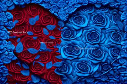 Red and Blue Rose Flowers Heart Shape Background