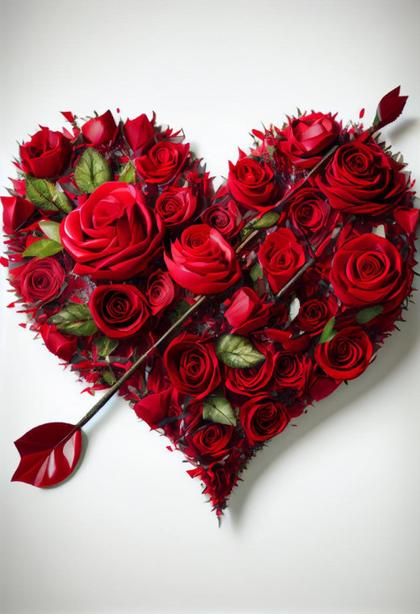 Romantic Red Rose Flowers Heart Shape
