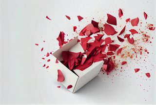 Dramatic Explosion of Broken Red Hearts from White Box