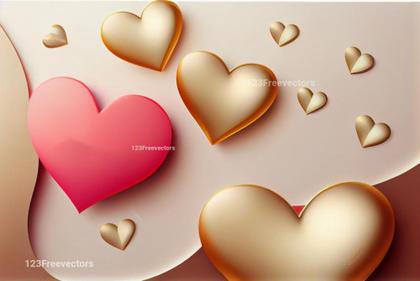 Valentines Day Background with 3D Golden Heart