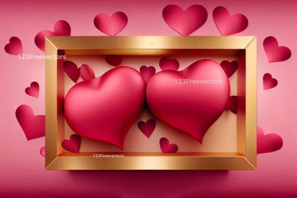 Valentines Day Background with 3D Golden Heart