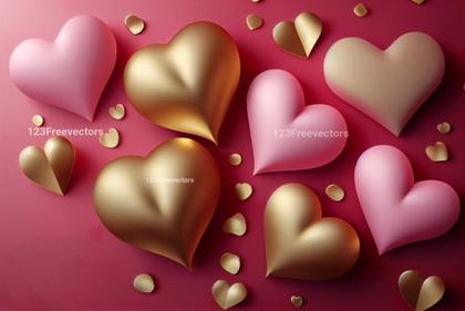 Valentines Day Background with 3D Golden Heart
