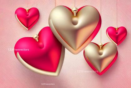 Valentines Day Background with 3D Gold Hearts