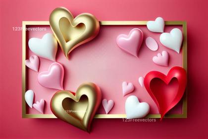 Valentines Day Background with 3D Gold Hearts