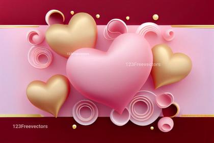 Valentines Day Background with 3D Gold Hearts