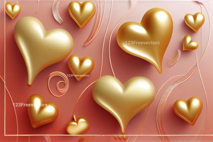 Valentines Day Background with 3D Gold Hearts
