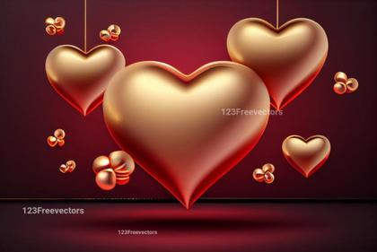 Valentines Day Background with 3D Gold Hearts