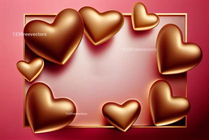 Valentines Day Background with 3D Gold Hearts