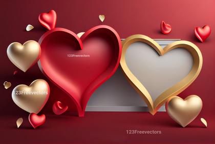 Valentines Day Background with 3D Gold Hearts