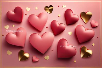 Valentines Day Background with 3D Golden Heart
