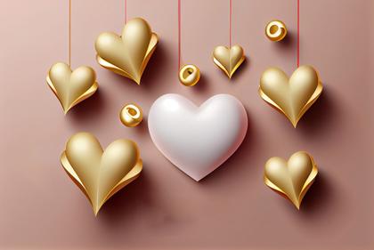 Free Download Valentines Day Background with 3D Gold Hearts