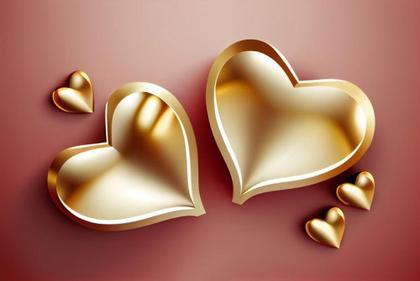 Valentines Day Background with 3D Gold Hearts
