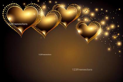 Valentines Day Background with 3D Gold Hearts
