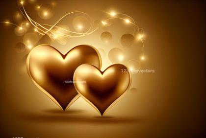 Valentines Day Background with 3D Gold Hearts