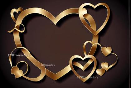 Valentines Day Background with Golden 3D Hearts