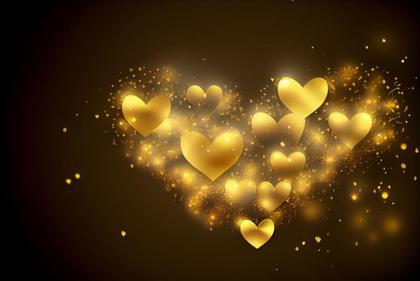 Free Download Valentines Day Background with Golden 3D Hearts