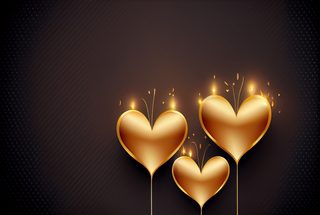 Three Glowing Gold Hearts on Dark Brown