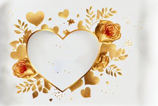 Golden Heart Frame with Metallic Roses and Glitter Leaves