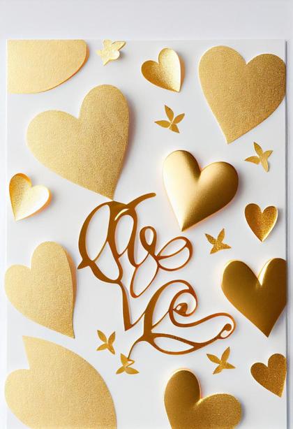 Gold Valentines Day Greetings White Background