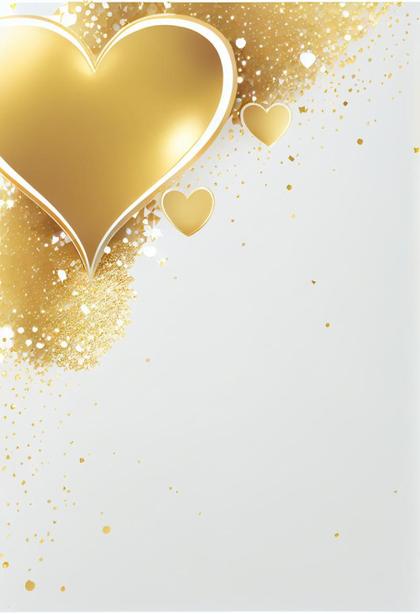 Gold Heart White Background with Copy Space