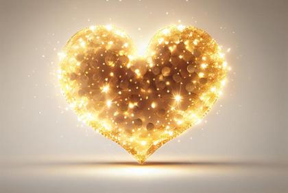 Golden Heart Glittering Lights White Background