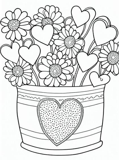 Flowers Valentines Day Kids Coloring Book Black Outline