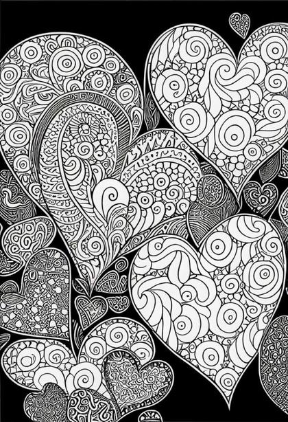 Hearts Pattern Line Art for Coloring Book