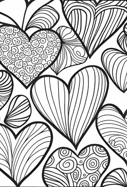 Hearts Pattern Line Art for Coloring Book