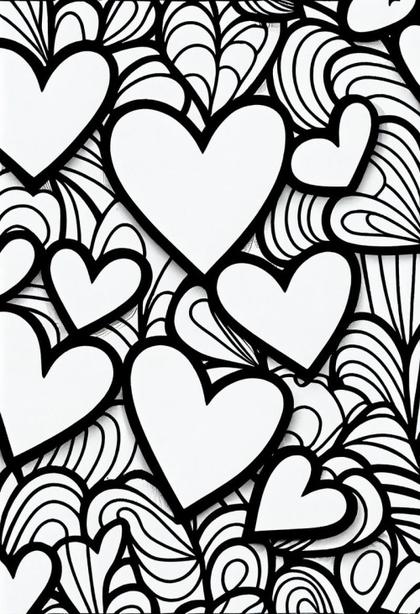 Hearts Pattern Line Art for Coloring Book
