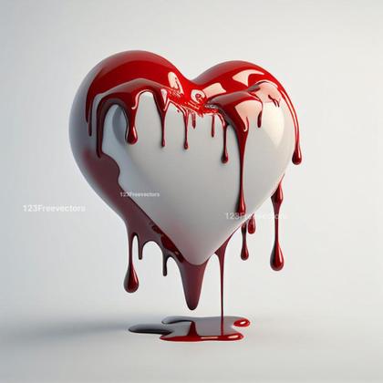 3D Heart Meting and Dripping Blood on White Background