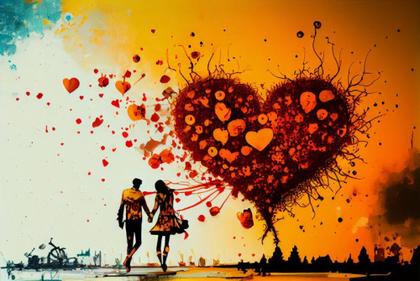 Chaotic Painting Style Valentines Background