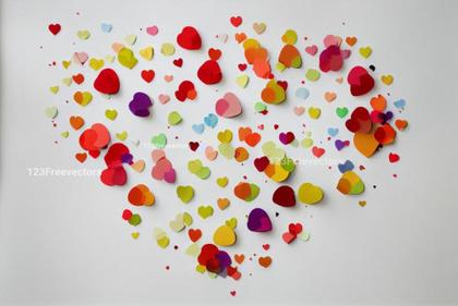 Exploded Color Paper Heart Shape White Background